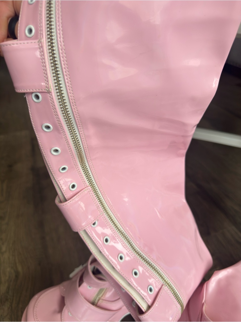DEMONIA Platform Knee-High Buckle Boots - Pink - Picture 11 of 11